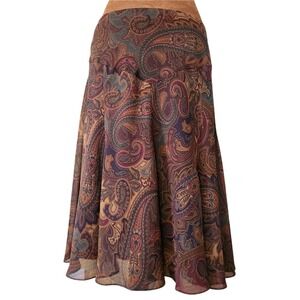 Chaps Chiffon Skirt Size M Dark Academia Whimsy Paisley Lined Multicolor